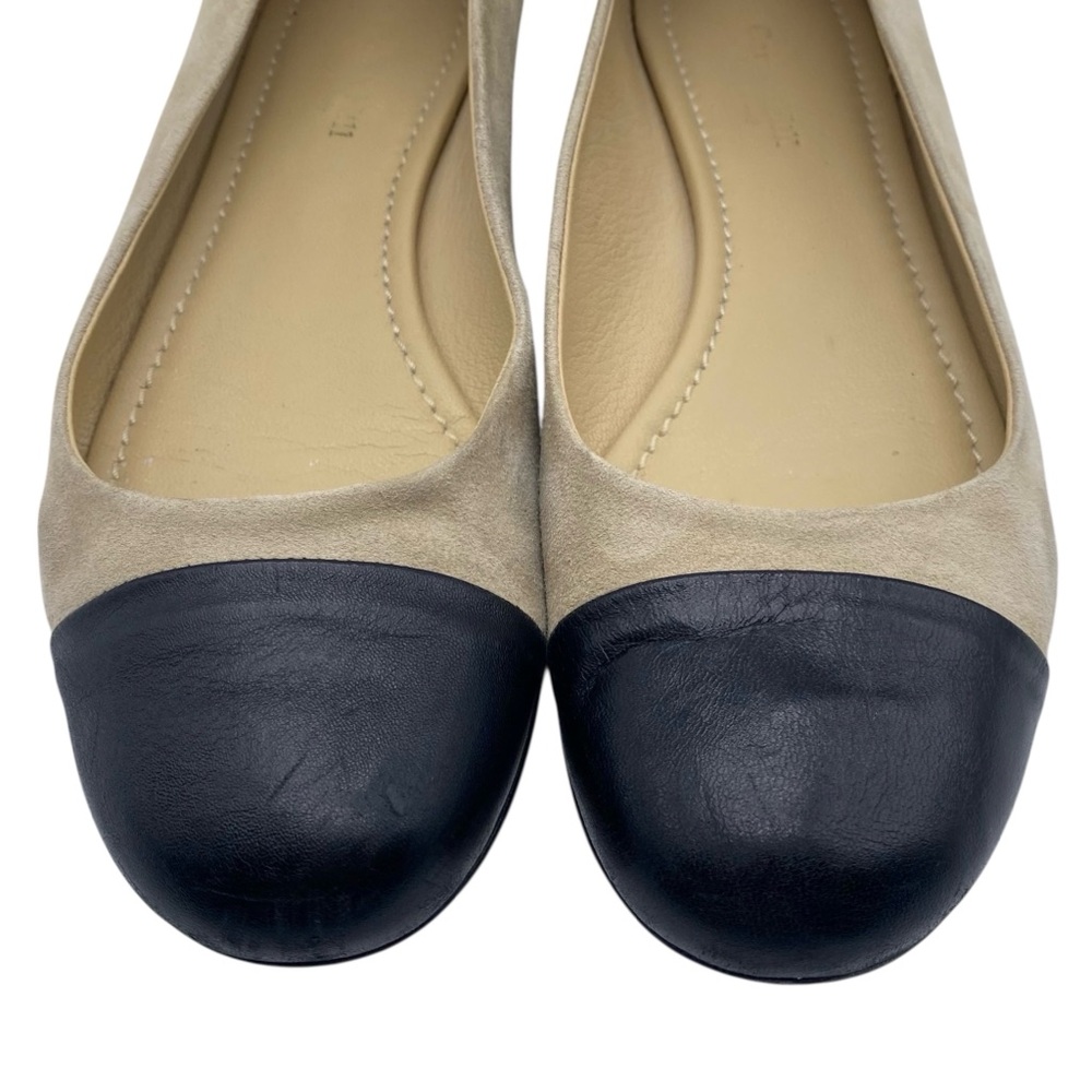 Garnet Hill Womens Shoes Leather Flats Sz 8 Tan Black Suede Cap Toe Italy Chic - Picture 4 of 11